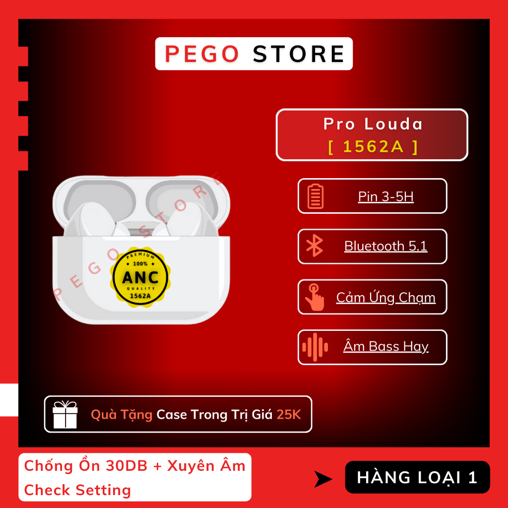 Tai Nghe Bluetooth Gen Pro - Louda 1562A ANC Chống Ồn Chủ Động - Xuyên Âm | Pego Store