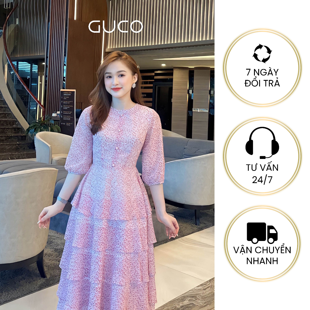 ĐẦM XÒE MIDI HOA NHÍ 5 TẦNG - MÀU HỒNG 4089