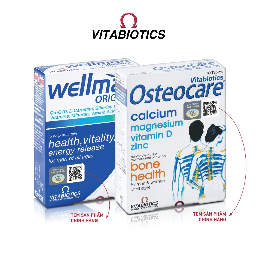 Bộ Sản Phẩm Vitabiotics OSTEOCARE Giúp Xương Chắc Khỏe 30 Viên Và WELLMAN Tăng Cường Sức Khỏe Nam Giới 30 Viên