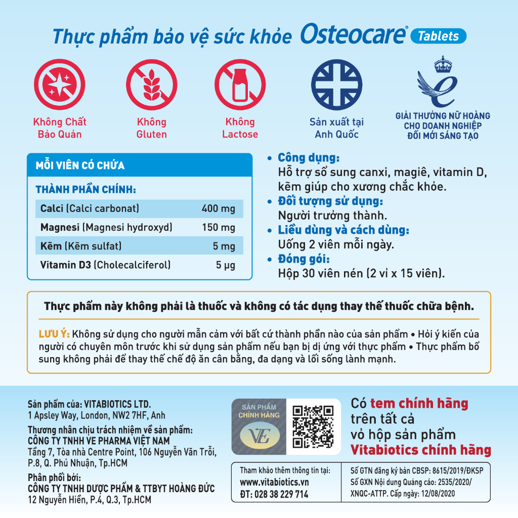 Bộ Sản Phẩm Vitabiotics Tăng Cường Sức Khỏe Cho Mẹ Bầu OSTEOCARE 30 Viên Và PREGNACARE PLUS OMEGA-3 56 Viên