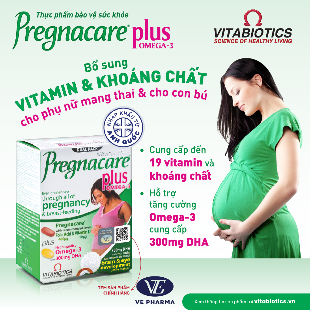 Bộ Sản Phẩm Vitabiotics Tăng Cường Sức Khỏe Cho Mẹ Bầu OSTEOCARE 30 Viên Và PREGNACARE PLUS OMEGA-3 56 Viên