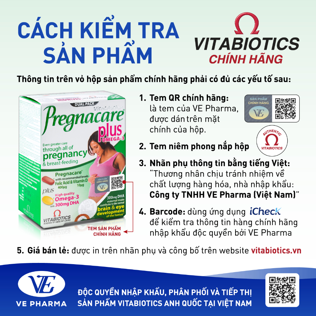 Bộ Sản Phẩm Vitabiotics Tăng Cường Sức Khỏe Cho Mẹ Bầu OSTEOCARE 30 Viên Và PREGNACARE PLUS OMEGA-3 56 Viên