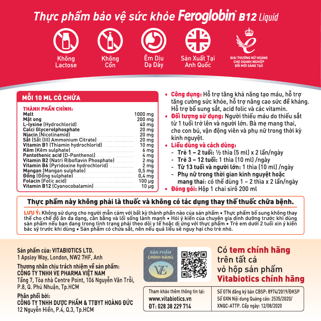 Bộ Sản Phẩm Vitabiotics Cho Bé OSTEOCARE Chắc Khỏe Xương 200ML Và FEROGLOBIN B12 Bổ Sung Sắt 200ML