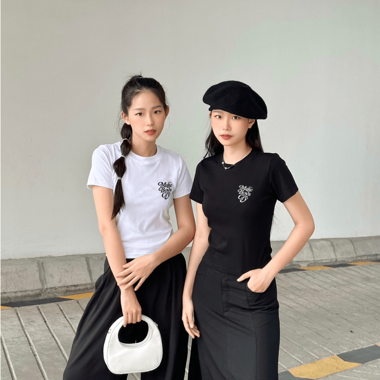 Áo thun baby tee basic Makes Boys Cry dáng crop 100% cotton 2 chiều 230gsm