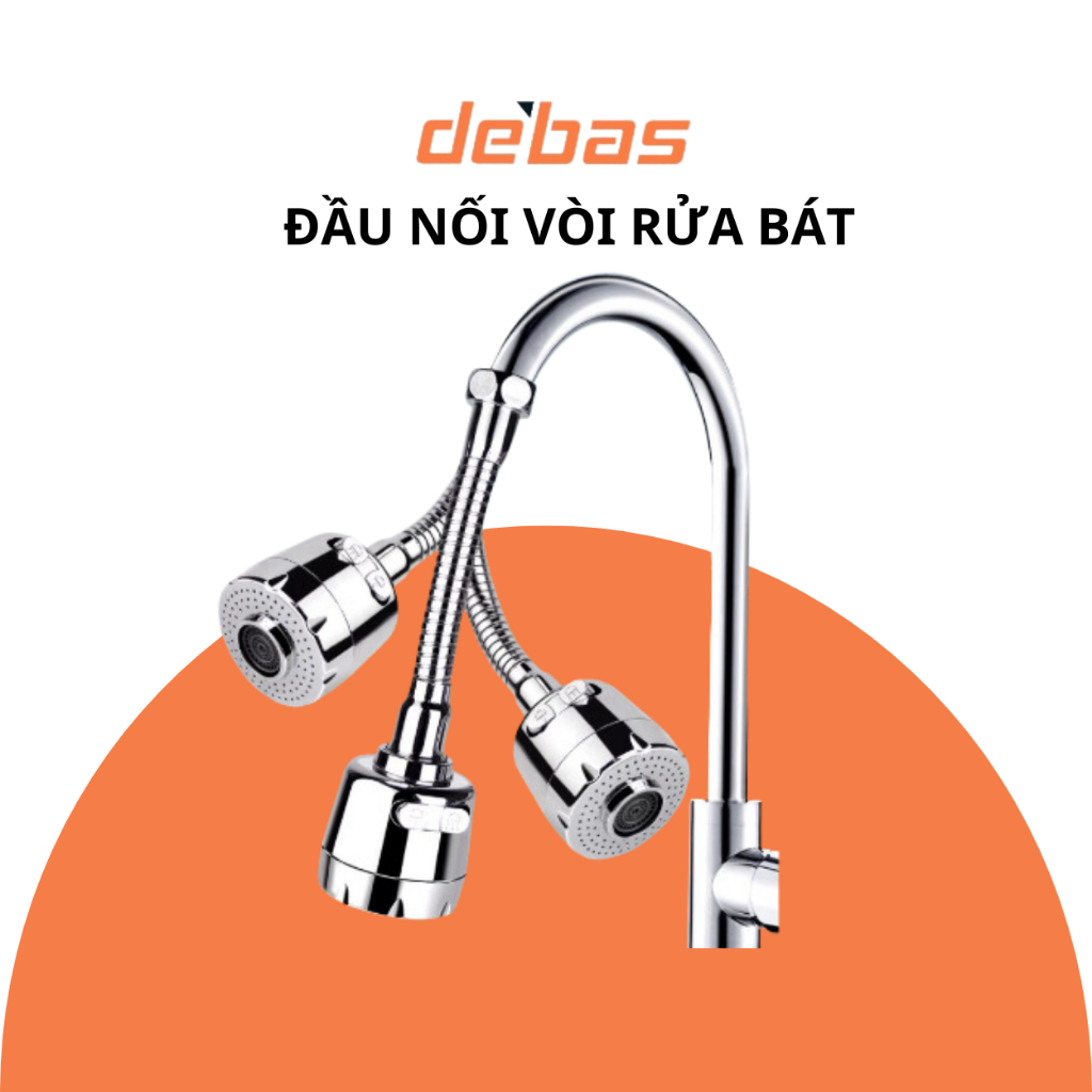 Đầu nối vòi rửa bát xoay 360 độ tăng áp 2 chế độ nước đầu vòi rửa bát dây lò xo inox 304 cố định được Debas