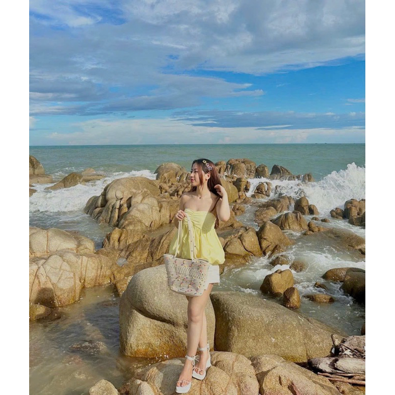 SET ÁO ỐNG VÀNG XOÈ PHỒNG + CHÂN VÁY CHỮ A TRẮNG