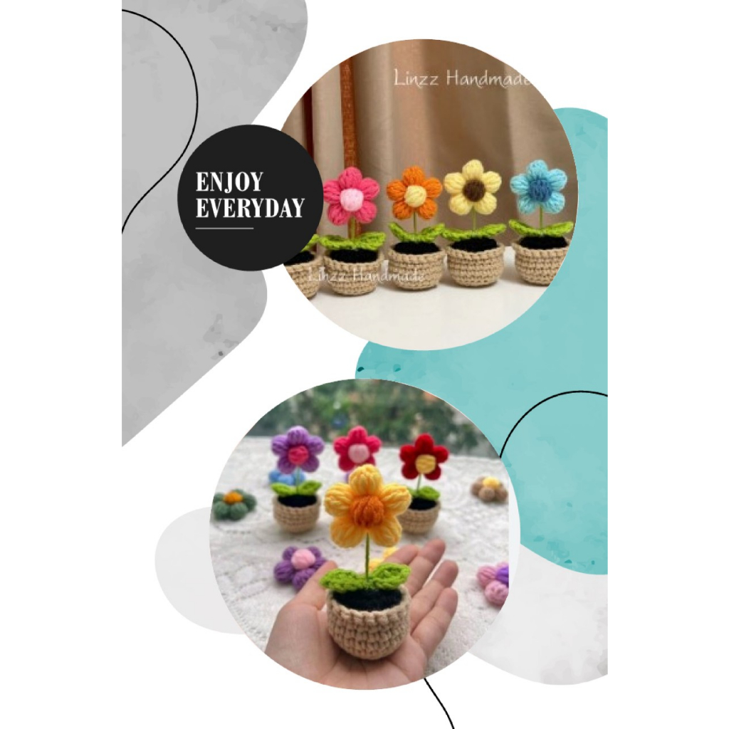 Chậu hoa mini 5 cánh bằng len