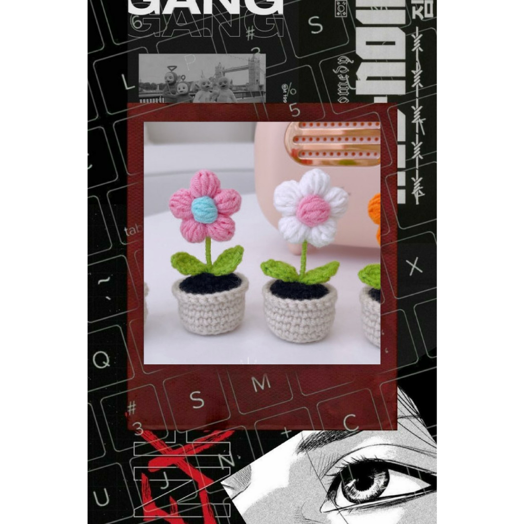 Chậu hoa mini 5 cánh bằng len