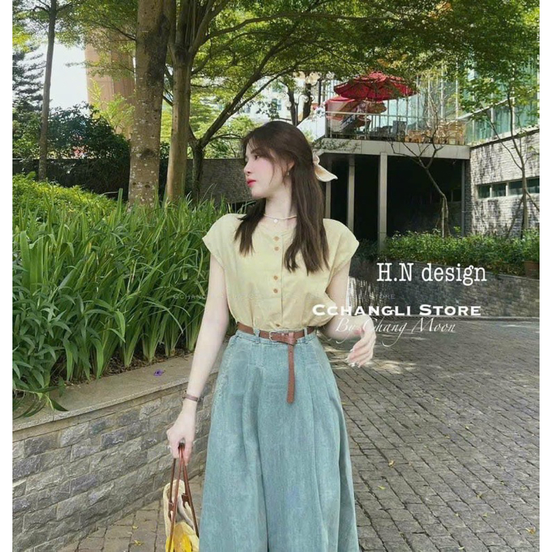 Set denin bốn món chất đẹp gồm áo chân váy đai áo và đai chân váy