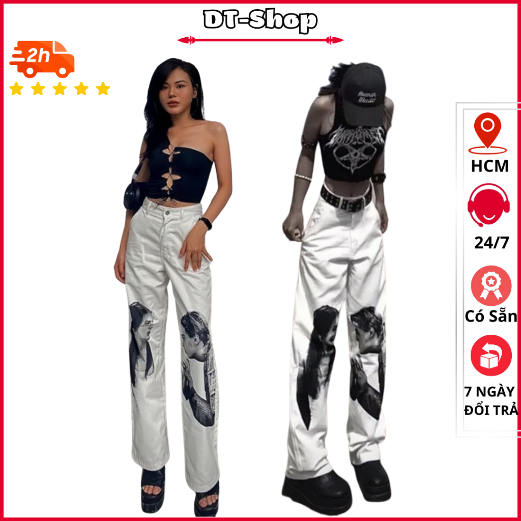 Quần jogger kaki WHITE trắng form rộng in hình phong cách cá tính 2023 - dt_shop S0