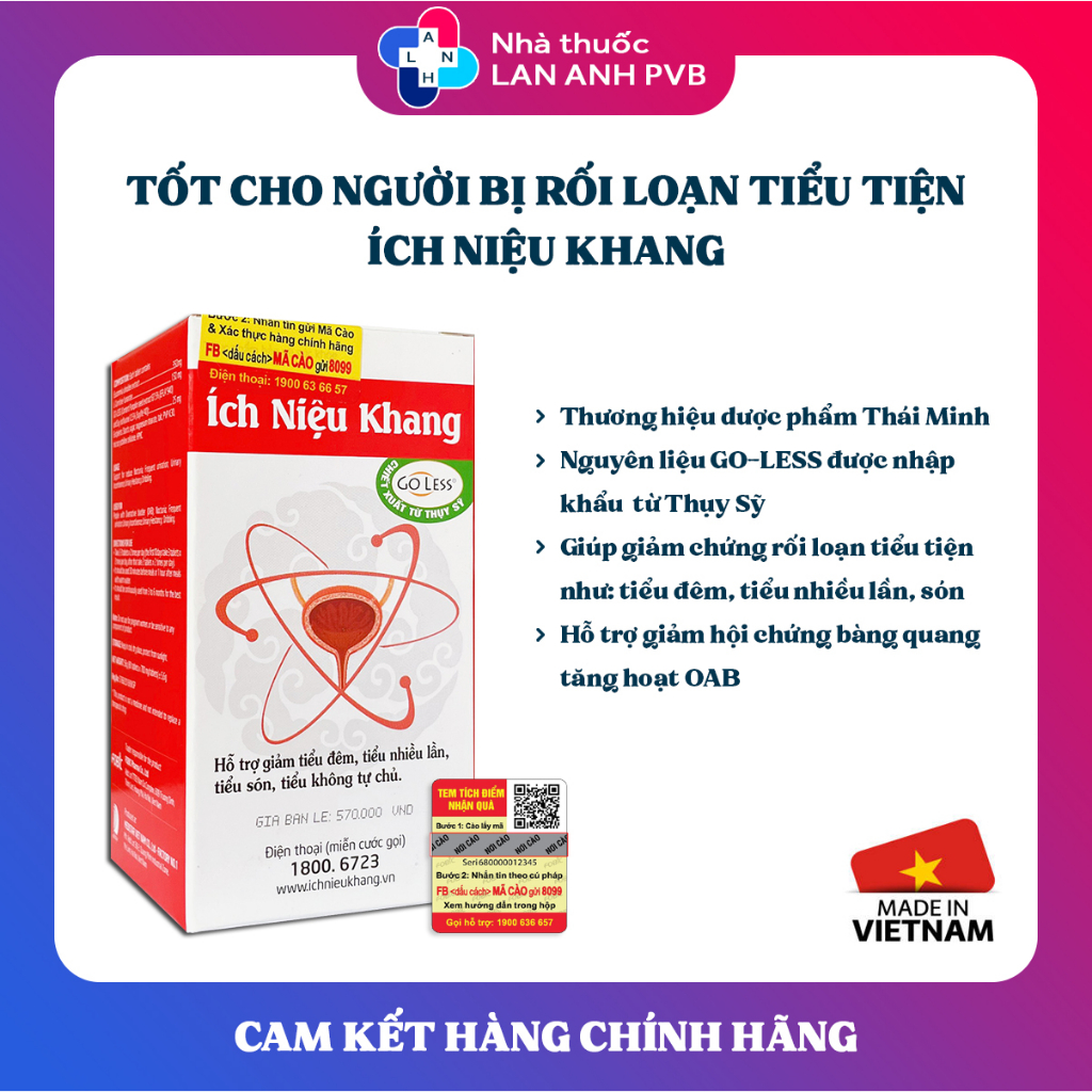 ÍCH NIỆU KHANG - Hỗ trợ giảm tiểu đêm, tiểu nhiều lần, tiểu són, bàng quang tăng hoạt OAB.