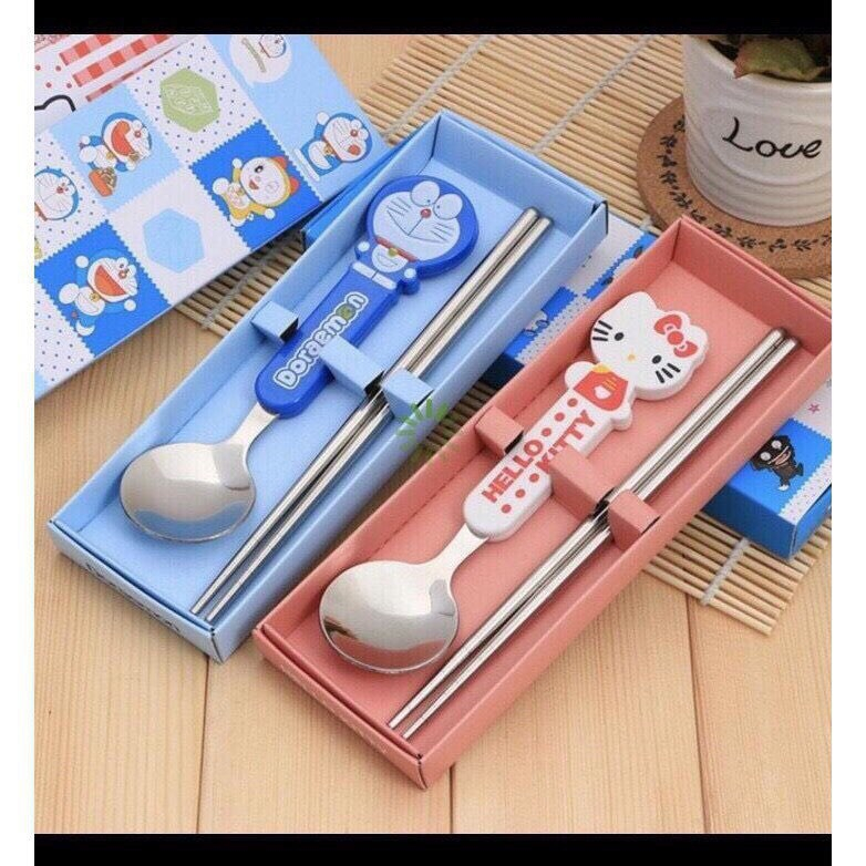 Bộ đũa thìa inox cán nhựa cho bé