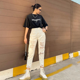 ( Mã mới) Quần Jean Baggy Màu Trắng Rách kiểu