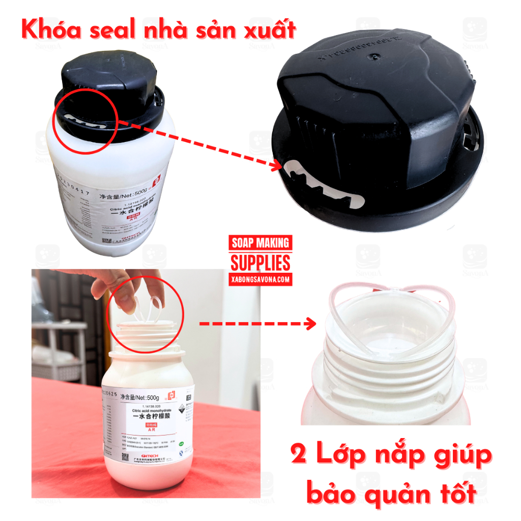 Acid Citric 500g JHD- Axit Chanh - Bột Tạo Chua - Bột Chanh - Chất Điều Chỉnh pH Cho Thực Phẩm, Nguyên Liệu Làm Xà Phòng