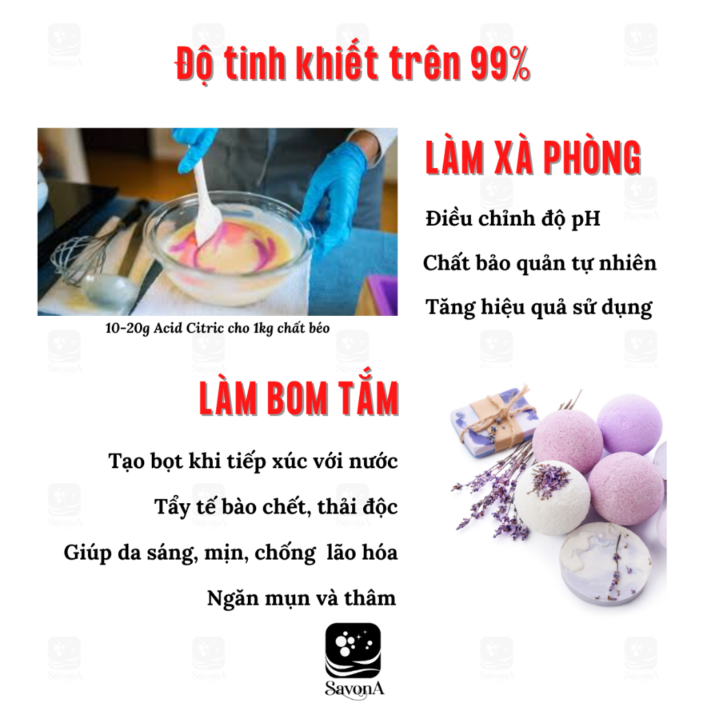 Acid Citric 500g JHD- Axit Chanh - Bột Tạo Chua - Bột Chanh - Chất Điều Chỉnh pH Cho Thực Phẩm, Nguyên Liệu Làm Xà Phòng