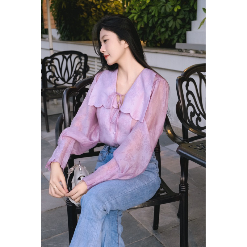 Áo sơ mi tơ lụa hoa 3D tiểu thư bánh bèo thời trang nữ thiết kế by Mallorin - Ellie Shirt
