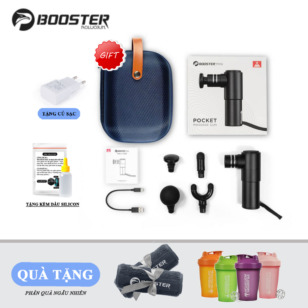 Súng Massage Booster MINI – 4 đầu cắm – 4 tốc độ - Công suất 70W