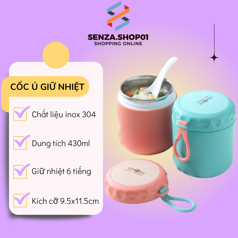 BÌNH Ủ CHÁO GIỮ NHIỆT Cốc ủ Giữ Nhiệt Đụng Canh, Soup INOX CÓ QUAI Tiện ích