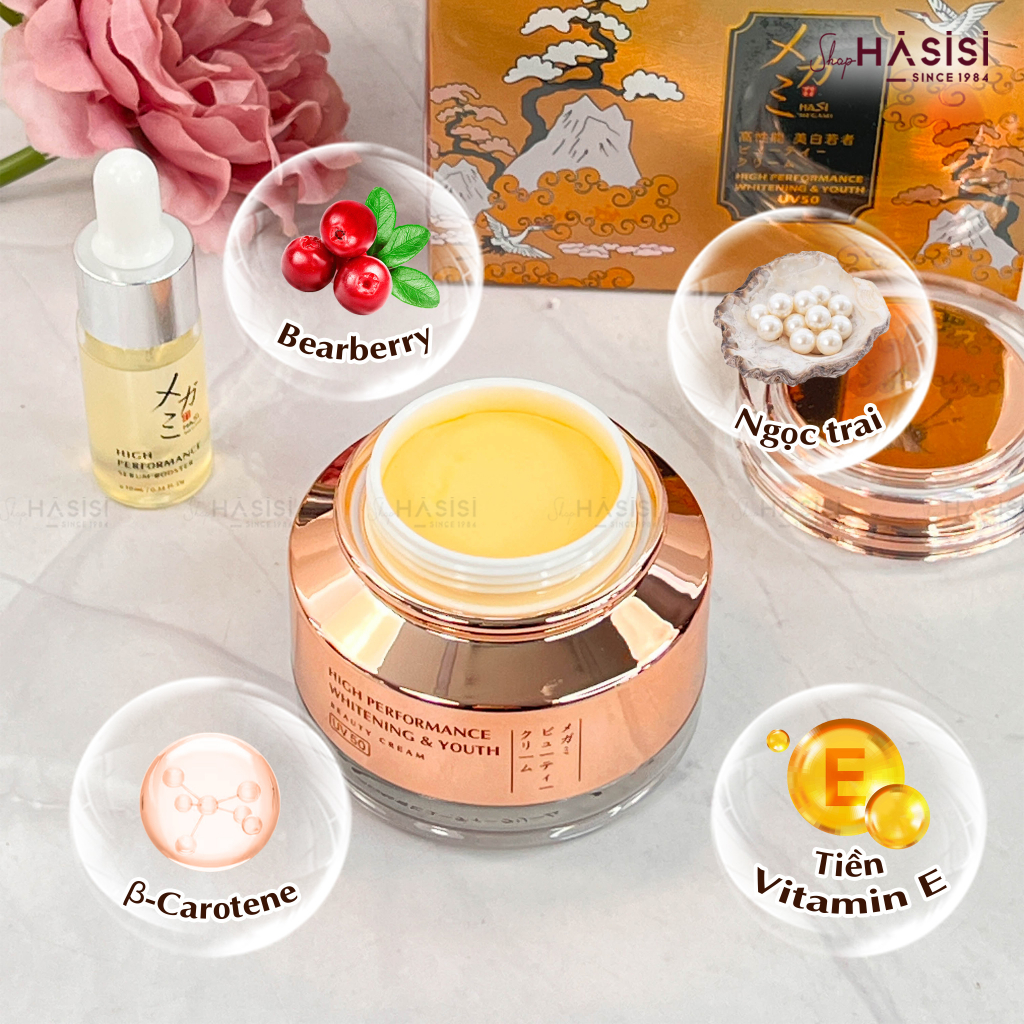 Kem Dưỡng Chuyên Sâu Phục Hồi Và Tái Tạo Da Cao Cấp UV50 HASI MEGAMI HIGH PERFORMANCE WHITENING & YOUTH BEAUTY CREAM