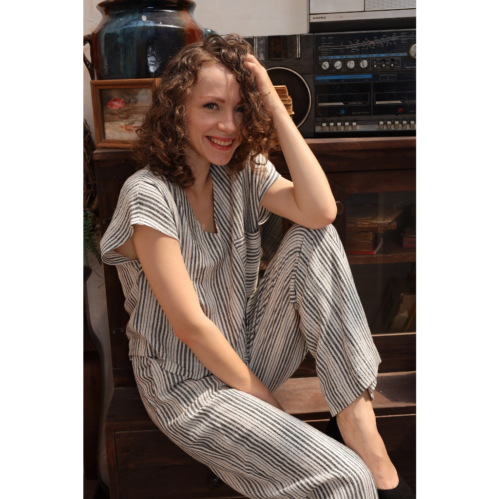 MaxMessi - Quần ống suông nữ Linen Tưng Premium PEARL ống đứng họa tiết sọc phối 2 túi