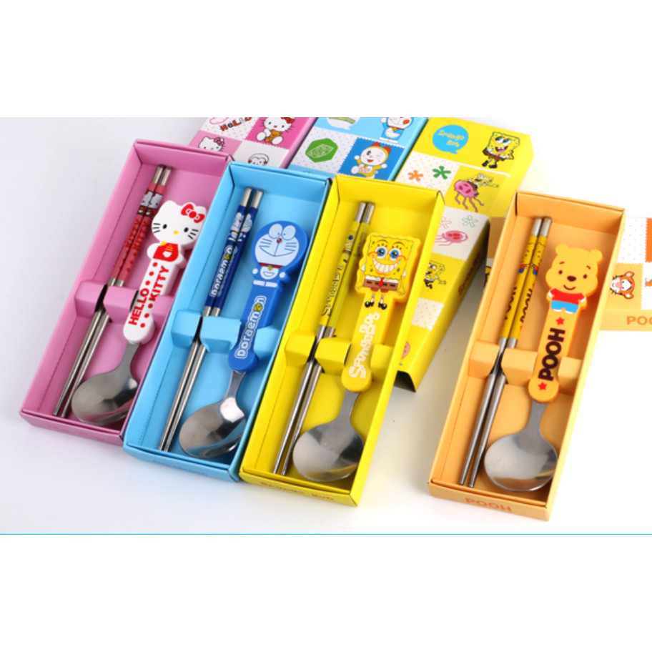 Bộ đũa thìa inox cán nhựa cho bé