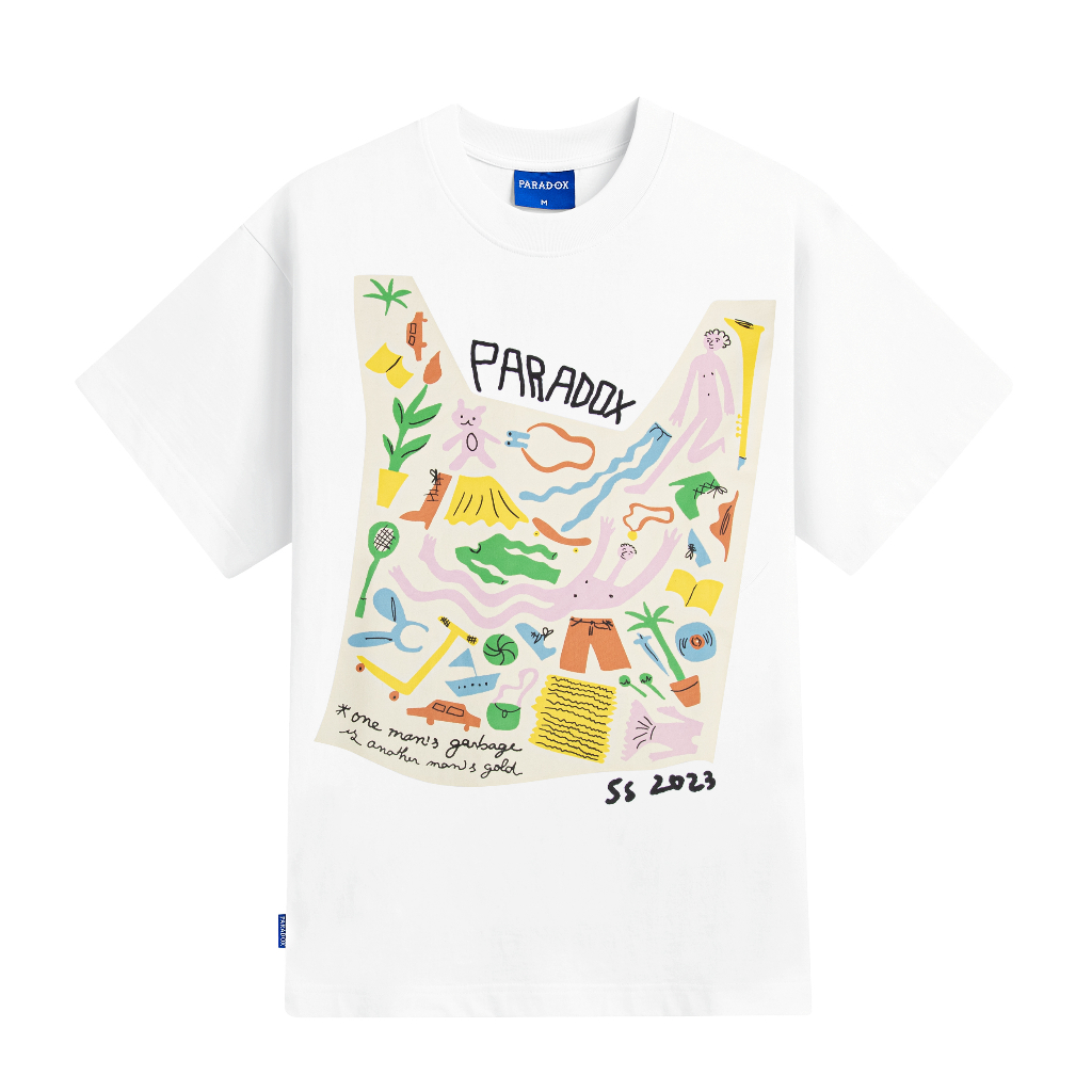 Áo thun form rộng Paradox tay lỡ - Unisex - In hình - SALVAGE TEE - Đen, Trắng