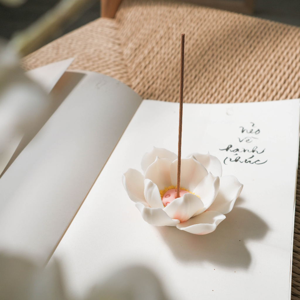 Hoa Sen Cắm Nhang Bằng Gốm, Cắm Nhang Hoa Sen Trang Trí Bàn Trà, Bàn Làm Việc, Phòng Thờ, Phòng Thiền