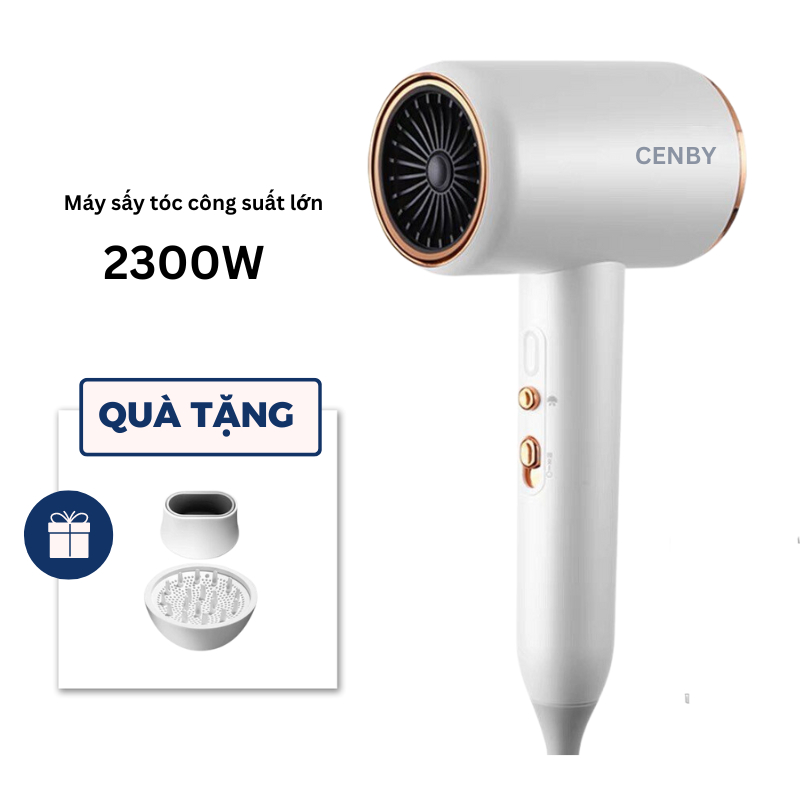 Máy Sấy Tóc CENBY Supersonic Hair Dryer 2 chiều nóng lạnh công suất lớn 2300W sản sinh ion âm - Bảo hành 12 tháng