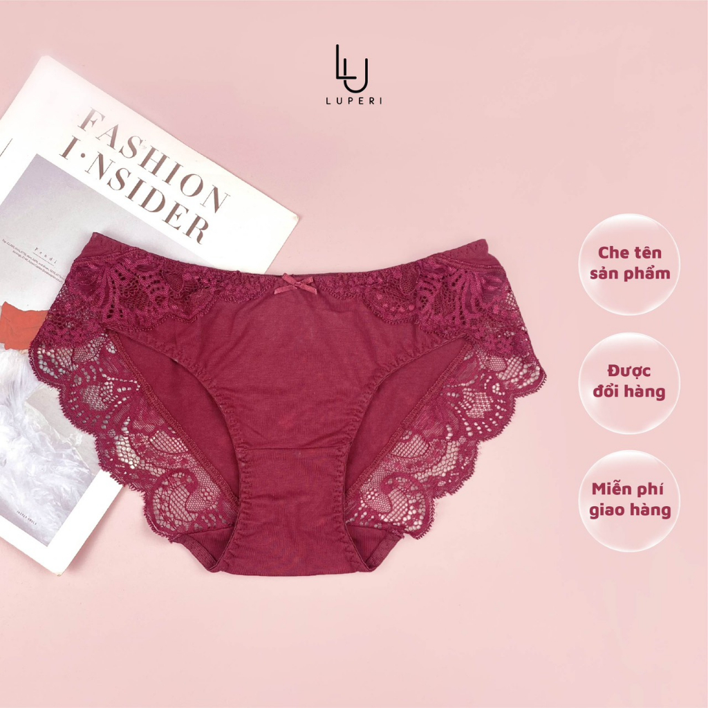 Quần lót nữ cotton phối ren cách điệu Luperi SP729 cạp vừa dáng bikini dễ phối đồ