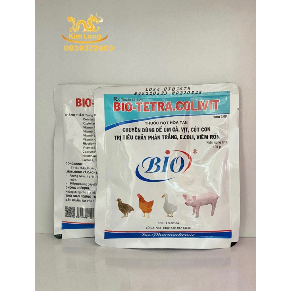 BIO - TETRA.COLIVIT 100g Chuyên Dùng Để Úm Gà, Vịt, Cút Con - Tiêu Chảy Phân Trắng, E.Coli, Viêm Rốn