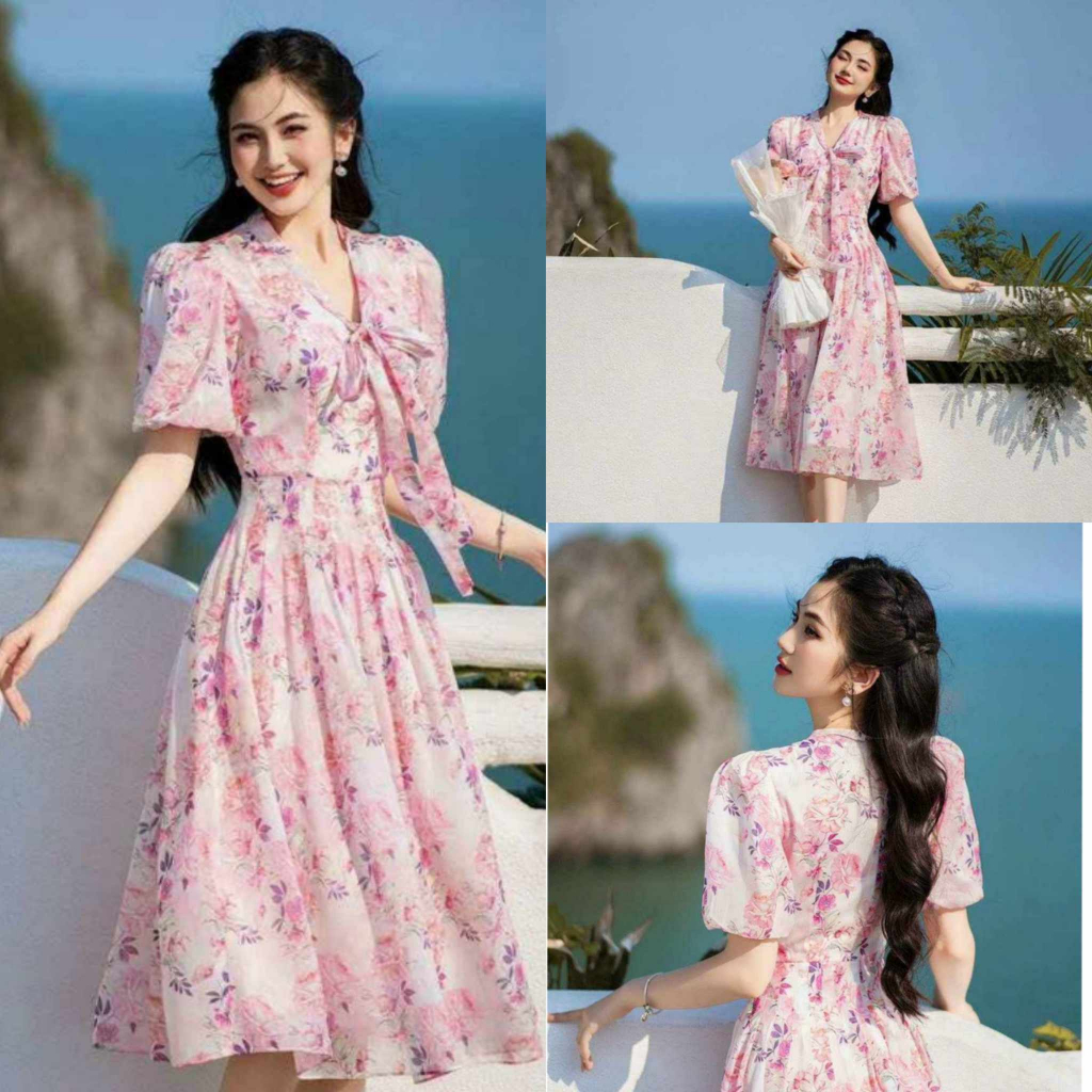 Đầm nữ voan tay phồng sịn sò siêu sang chảnh