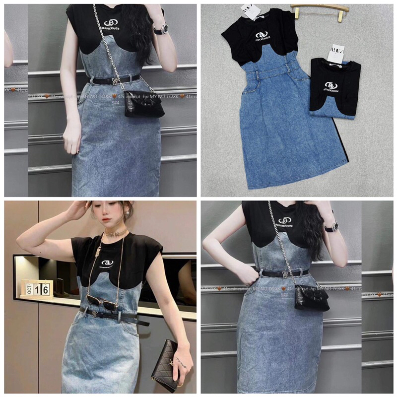 VÁY BÒ GIẤY PHỐI COTTON ĐEN CHỮ NGỰC
