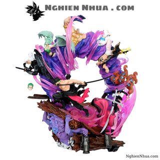 Mô hình onepiece zoro và những bại tướng - cao 23cm - nặng 1kg7 - full box - phụ kiện có 2 đầu + 4 kiếm, figure onepiece