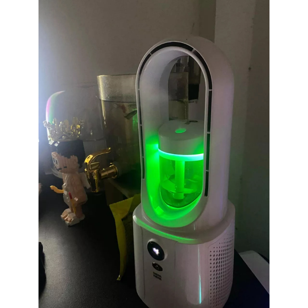 Quạt Tích Điện Không Cánh Phun Sương, Quạt Mini Để Bàn Làm Mát 6 Chế Độ Kèm Màn Hình LED Thời Trang