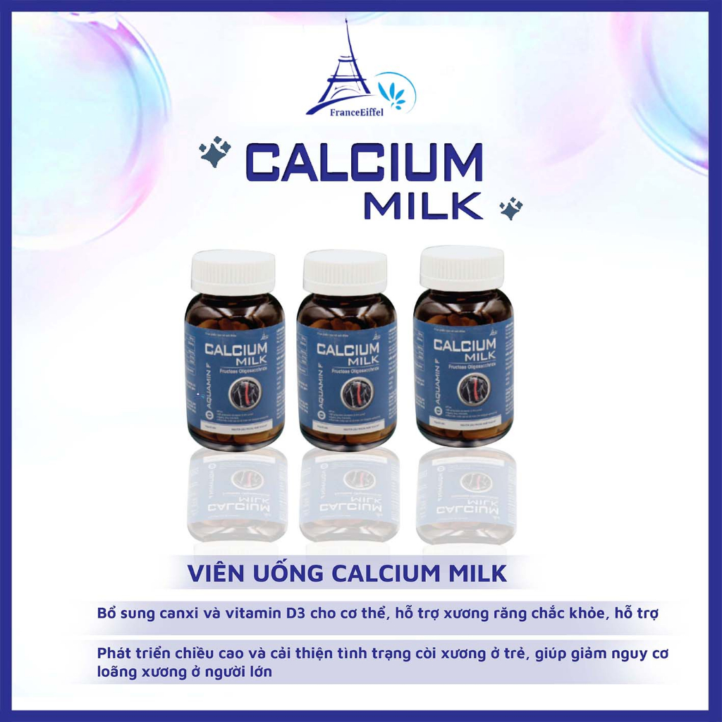 Viên Uống Bổ Sung Canxi Calcium Milk Và Vitamin D Cho Cơ Thể - FranceEiffel Hộp 60 viên