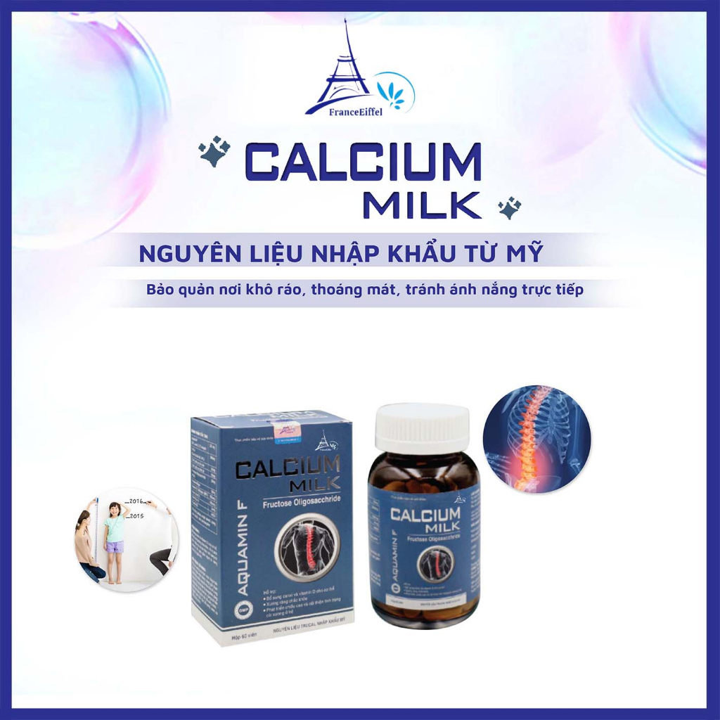 Viên Uống Bổ Sung Canxi Calcium Milk Và Vitamin D Cho Cơ Thể - FranceEiffel Hộp 60 viên