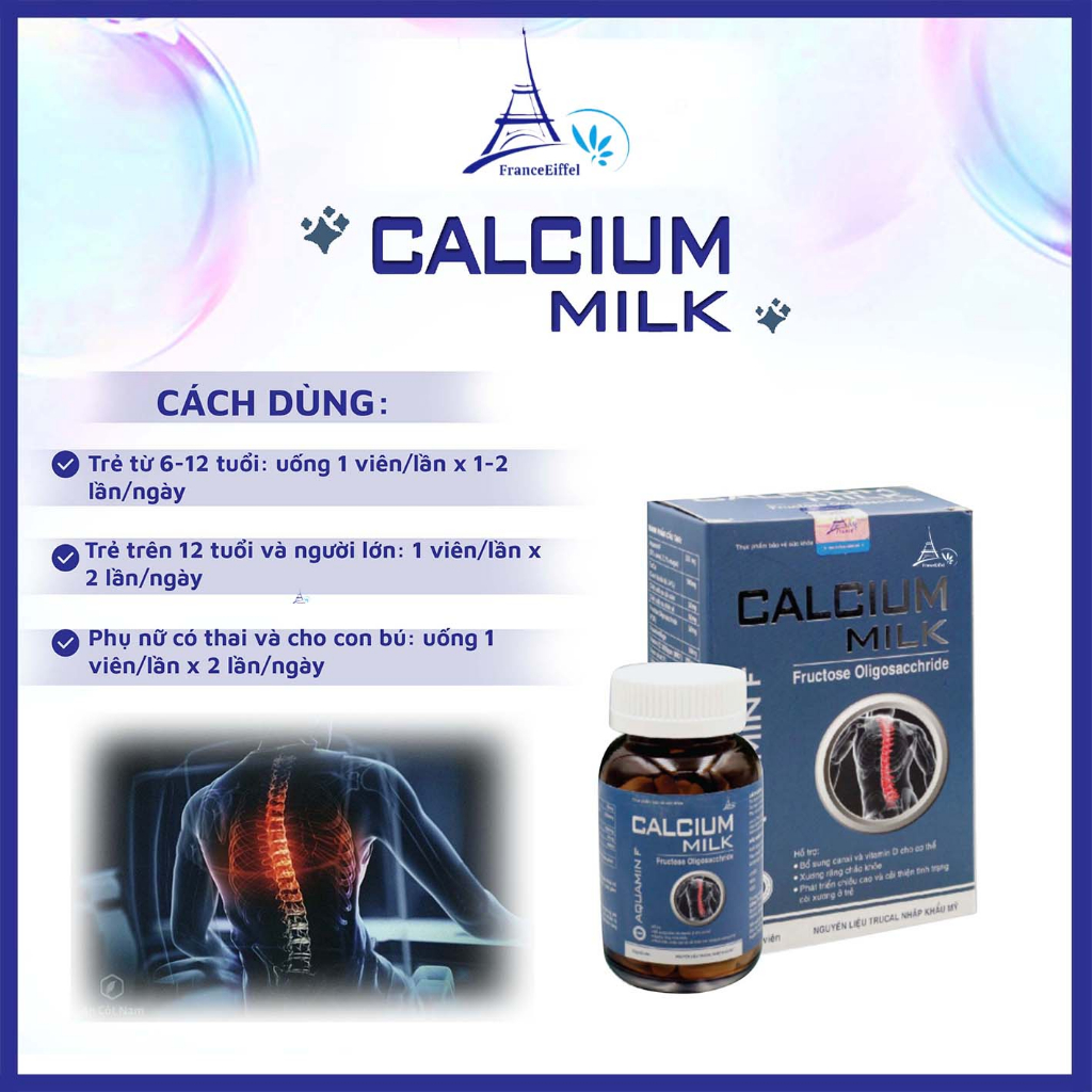 Viên Uống Bổ Sung Canxi Calcium Milk Và Vitamin D Cho Cơ Thể - FranceEiffel Hộp 60 viên