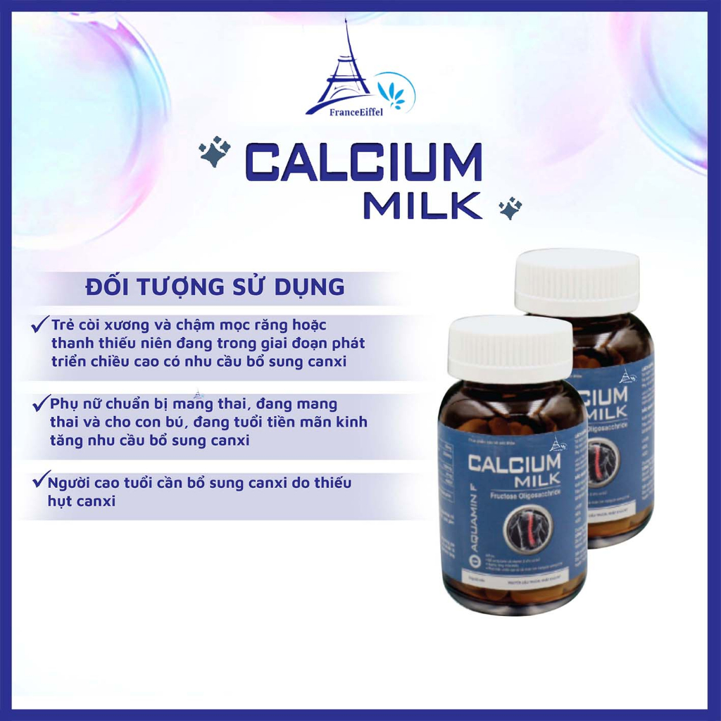 Viên Uống Bổ Sung Canxi Calcium Milk Và Vitamin D Cho Cơ Thể - FranceEiffel Hộp 60 viên