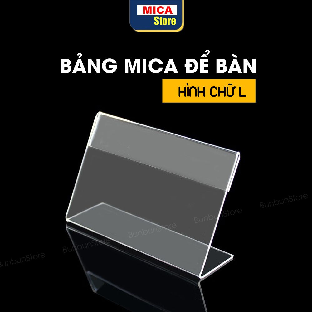 Menu Mica chữ L, Bảng mica để bàn, Kệ nhẵn giá mini, thông tin sản phẩm, Tag giá để bàn, nhãn siêu thị.mica trong suốt.