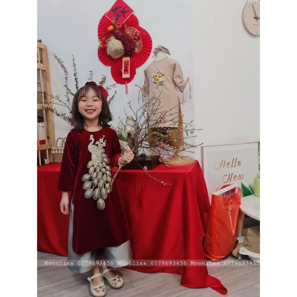 Aó Dài Nhung Đính Công Cho Mẹ Và Cho Bé Sản Xuất Trực Tiếp MOONLISA