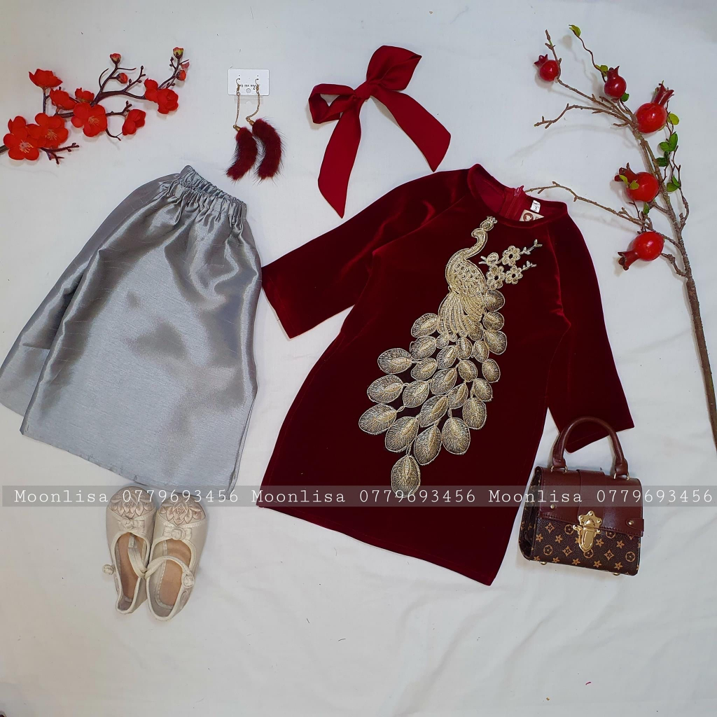 Aó Dài Nhung Đính Công Cho Mẹ Và Cho Bé Sản Xuất Trực Tiếp MOONLISA