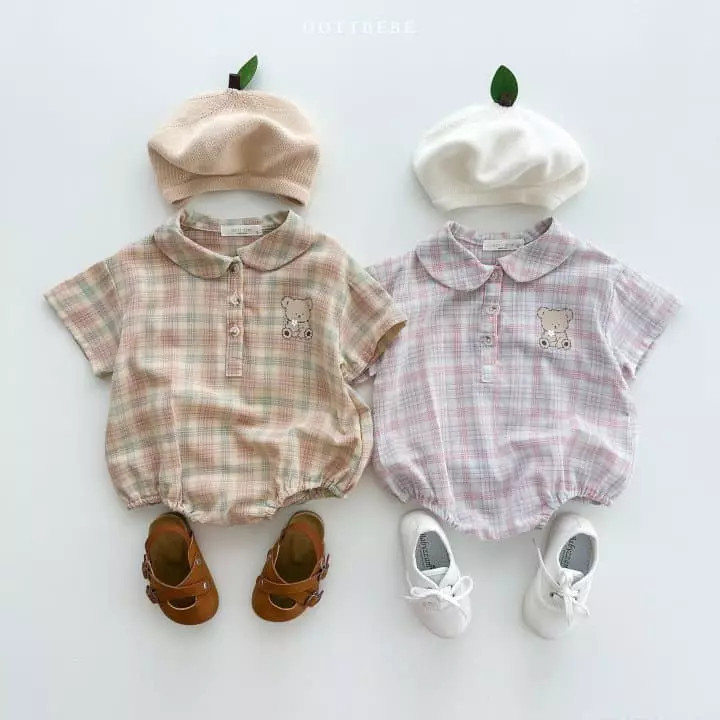 OottBebe Bộ suit polo kẻ gấu Coou Check Bodysuit Hàn Quốc cho bé