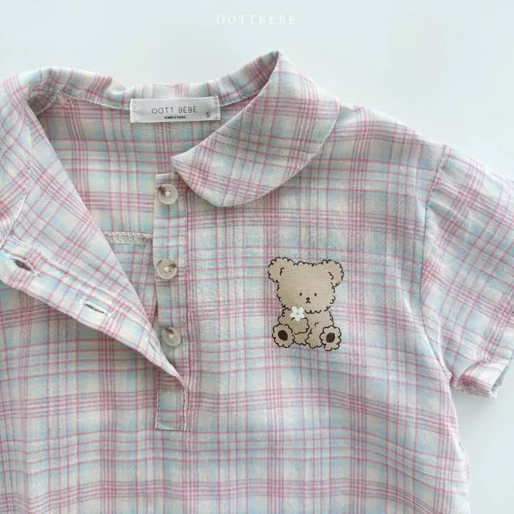 OottBebe Bộ suit polo kẻ gấu Coou Check Bodysuit Hàn Quốc cho bé
