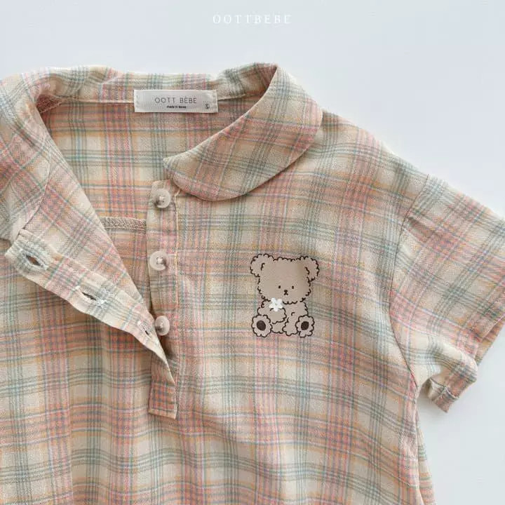 OottBebe Bộ suit polo kẻ gấu Coou Check Bodysuit Hàn Quốc cho bé