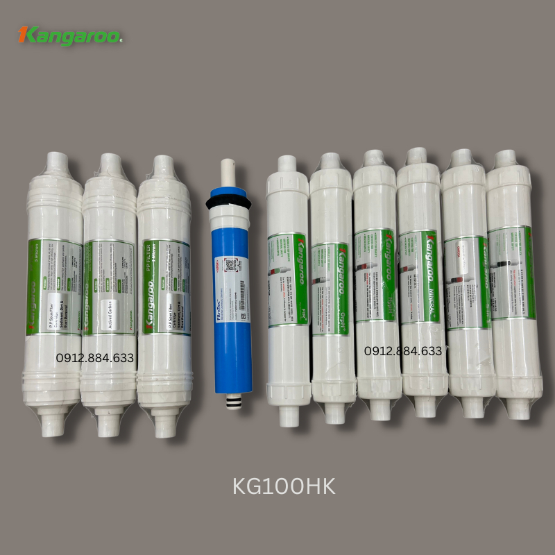 Combo 10 Lõi Lọc Nước Kangaroo Hydrogen+  (Model KG10A4, KG100HK ..) Combo gồm 123 HK, RO50/100, 6 lõi chức năng +)