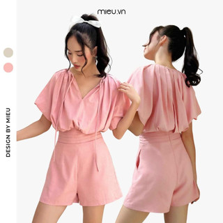 Jumpsuit nữ tay ngắn raglan thiết kế cổ xếp ly MIEU - KJU02