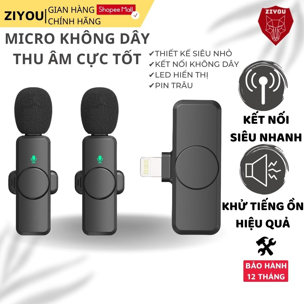 Micro Thu Âm Không Dây Cài Áo Ziyou V6BT Bộ 2 Mic Siêu Nhỏ Gọn Ghi Âm Lọc Tiếng Ồn Cực Tốt Pin Sạc, Kết Nối Xa