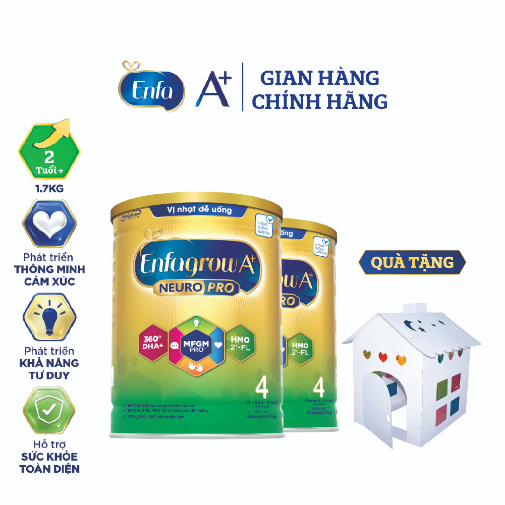 [Tặng đồ chơi lắp ghép nhà giấy] Bộ 2 lon Sữa bột Enfagrow A+ Neuropro 4 - FL HMO Vị Nhạt Dễ Uống- 1.7kg