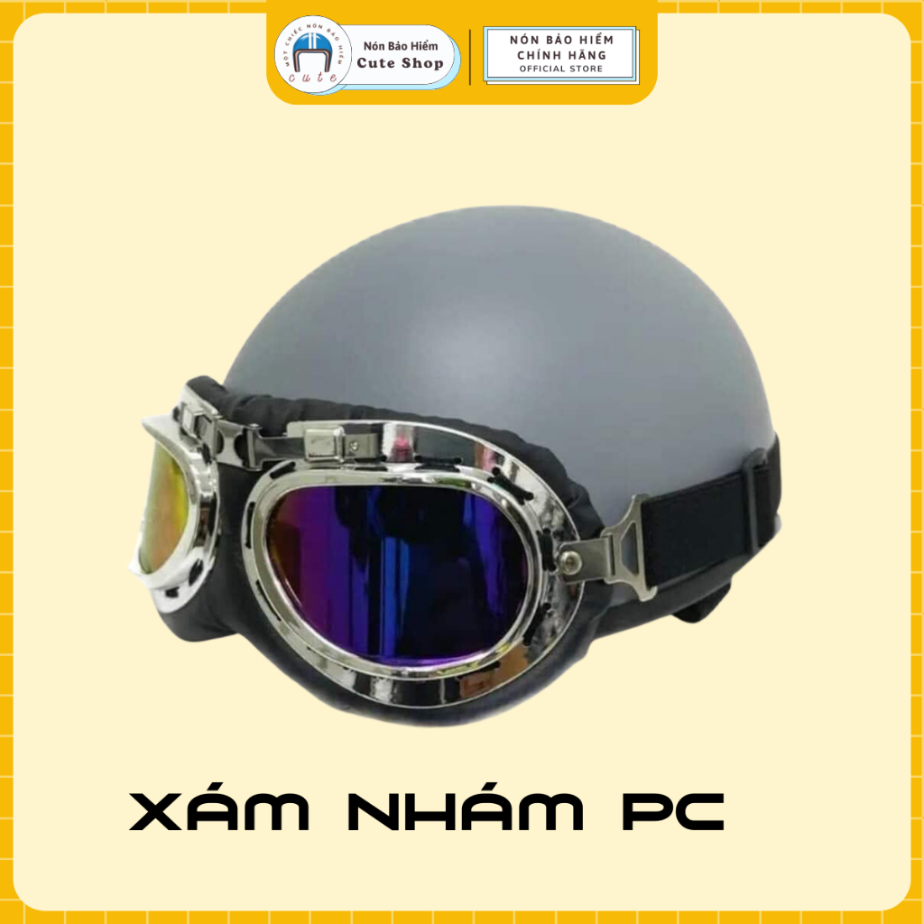 Mũ Bảo Hiểm nửa Đầu Kính Phi Công Nhiều Màu Lựa Chọn, Nón Bảo Hiểm 1/2 Đầu Kính Phi Công Trơn Màu CUTE SHOP
