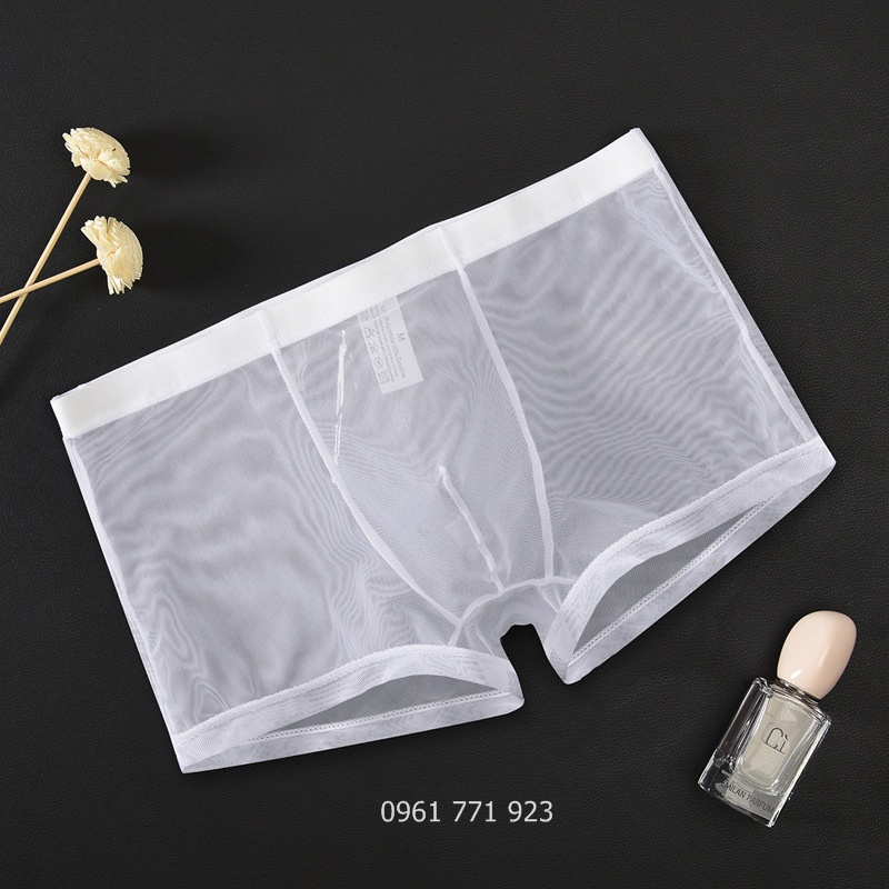 QUẦN LÓT LƯỚI NAM trong suốt dạng đùi Cao Cấp có big size - Quần sịp lưới nam đùi boxer xuyên thấu Men sexy đen trắng